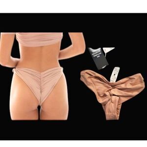 NWT ARE YOU AM I | AYAI Zora Bikini Bottoms Nude Neutral Ruched Knot XS 90s/Y2K